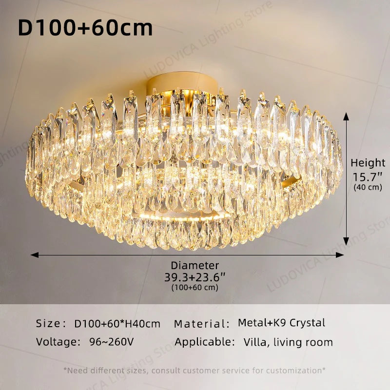 Nordic Luxury Crystal Ceiling Lamp Villa Large Hall Living Room Dining Room Ceiling Light Interior Home Decor Fixture