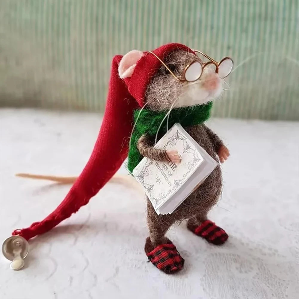 Mouse Doll Christmas Needle Felted Mouse Craft Decoration Needle Felted Christmas Cute Needle Felted Mouse Handmade Wool Felted
