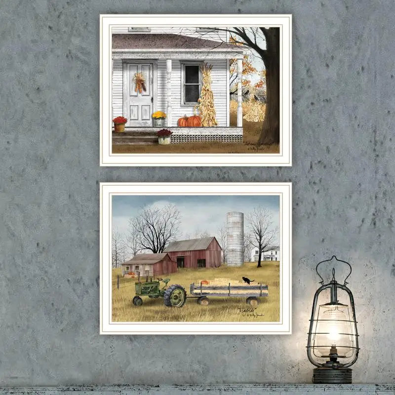 Autumn Greetings 2-Piece Framed Wall Art Set for Living Room and Bedroom Home Decor