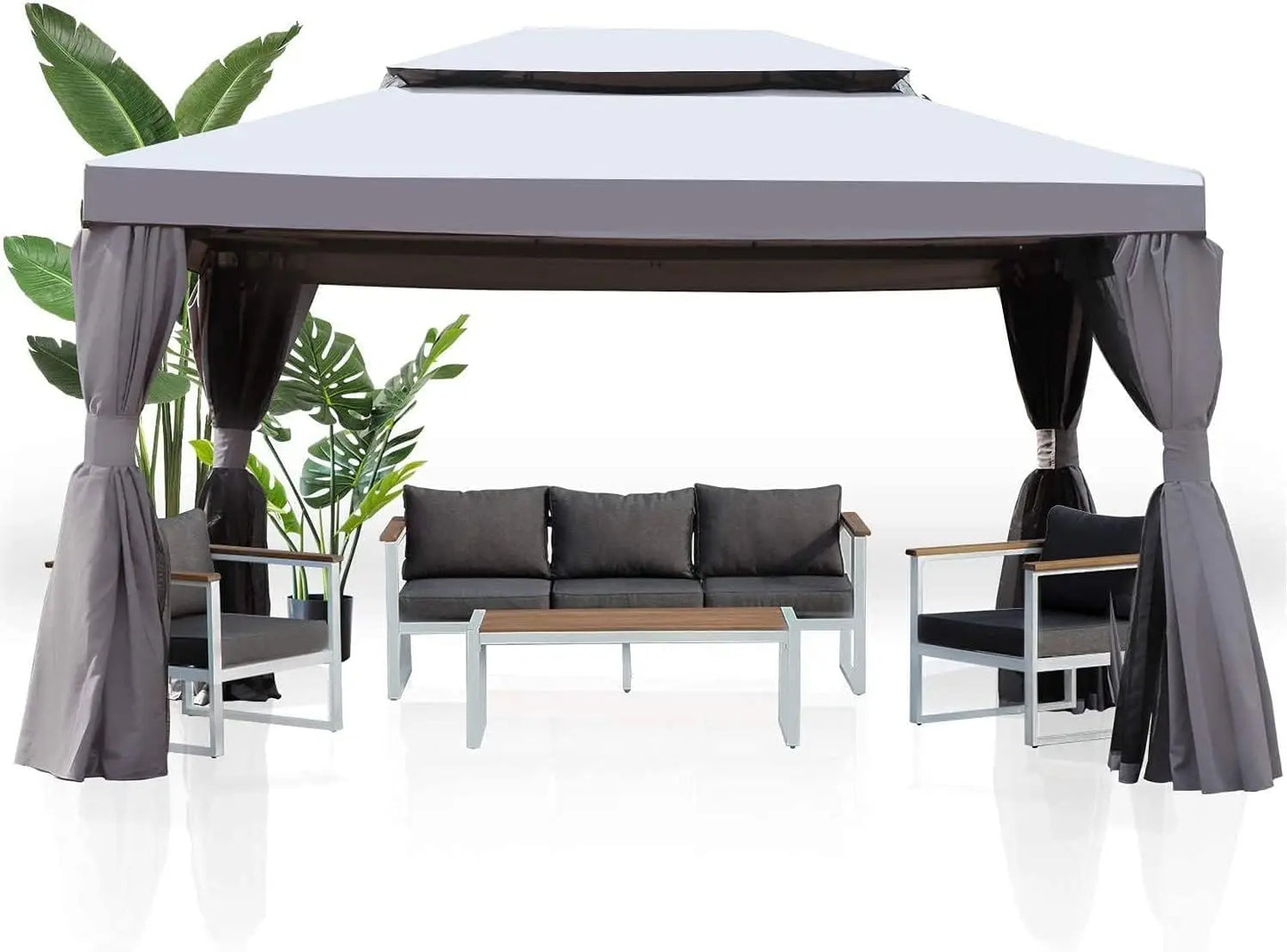 10x13 FT Gazebo for Patios Outdoor Gazebo with Mosquito Netting and Curtains Outdoor Patio Canopy for Deck Backyard Garden Lawns
