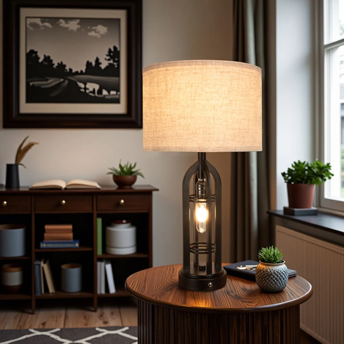 Industrial Retro Desk Lamp Night Light,3 Colors, Adjustable, 2 Pairs of Usp Ports, 2 Pieces, Including Light Bulb and Lampshade