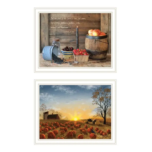 2-Piece Vignette Autumn Sunrise Wall Art, Fruit of the Spirit Framed Prints for Living Room and Bedroom Decor by Artist Billy
