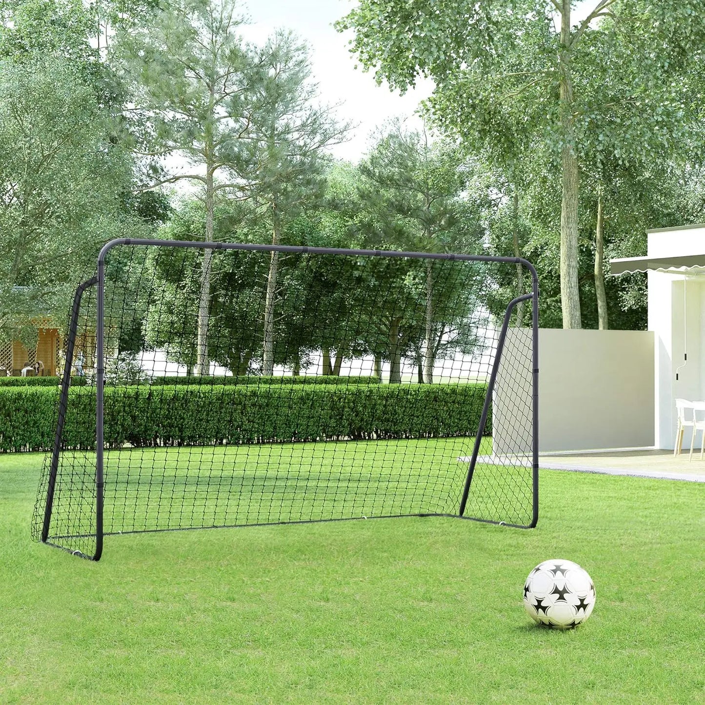 Children's Soccer Goal 12 x 6 Foot, in Garden, Courtyard, Park, Beach, Metal Pipes and PE Net, Quick Assembly,Black USZQ366B01V1