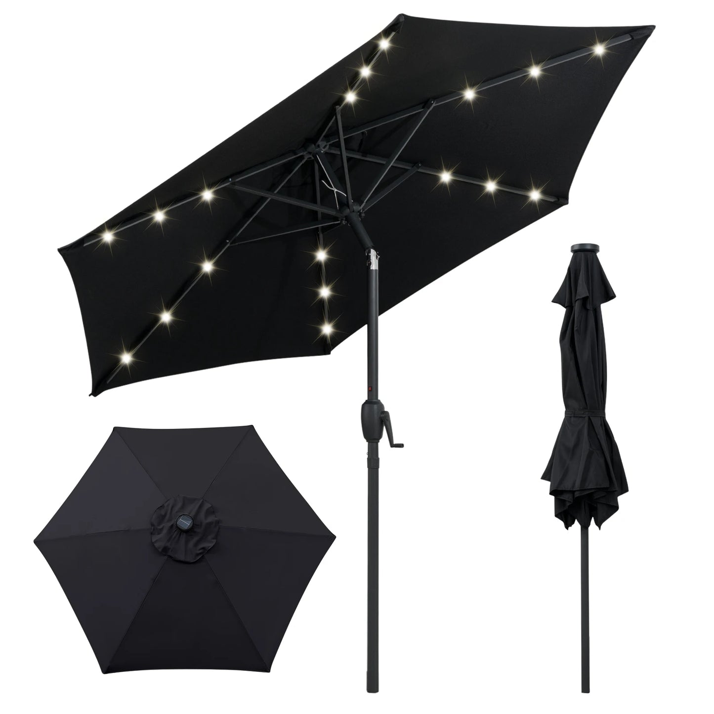 7. 5 ft Solar Powered Patio Umbrella w/ LED Lights Push Button Tilt Crank Handle