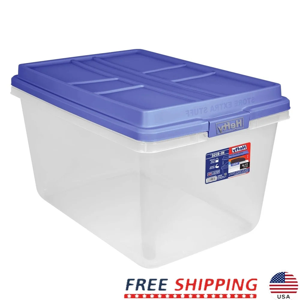 Clear Plastic Storage Bin 72 Quart Stackable with HI-RISE Lid Durable Organizer Garage Home Adult Use Carrying Handles