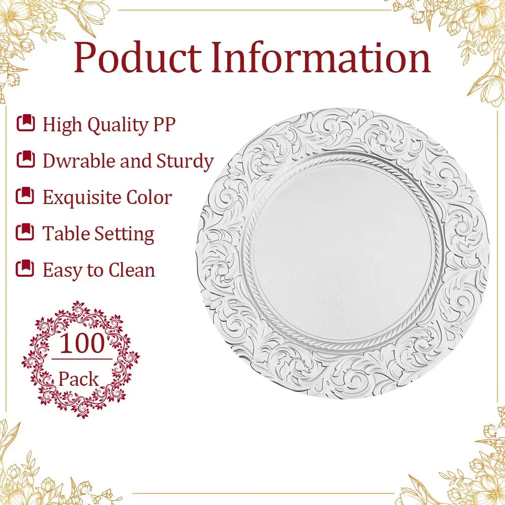 Floral Charger Plates 100 Pcs 13 Inch Dinner Table Decor