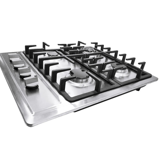 Gas Cooktops 4 Burner Gas Stove Top Drop-In Ng/Lpg Convertible 24 Inch Stainless Steel Gas Cooker with Thermocouple Protection