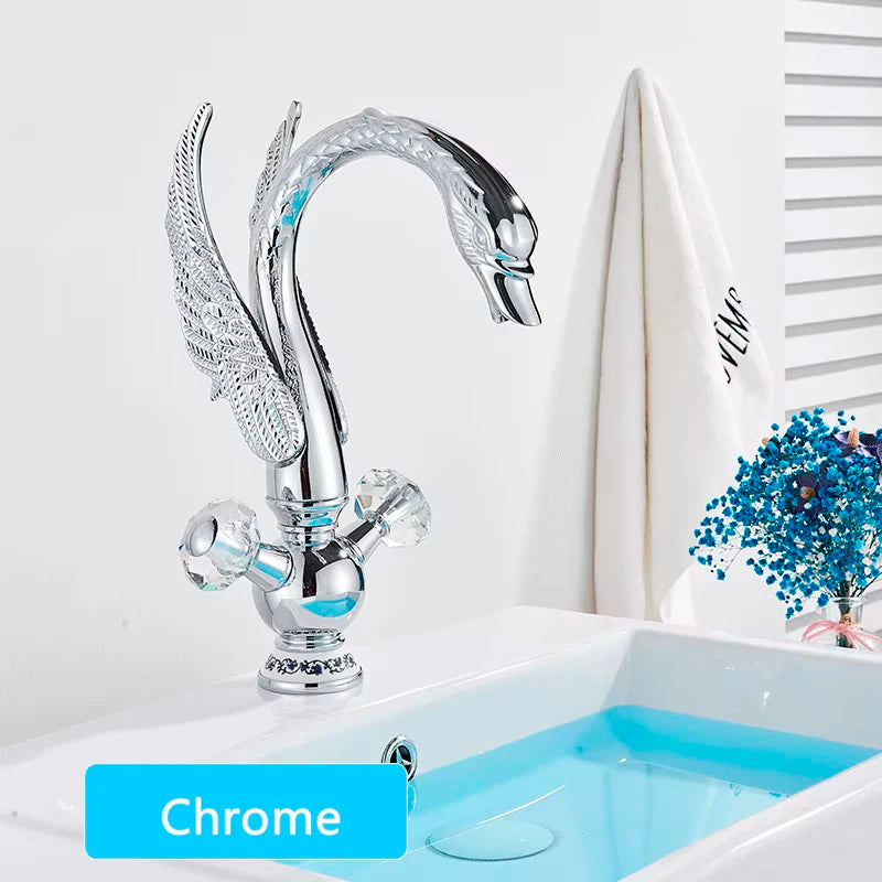 Suguword Golden Swan Basin Faucet Bird Shape Luxury Mixer