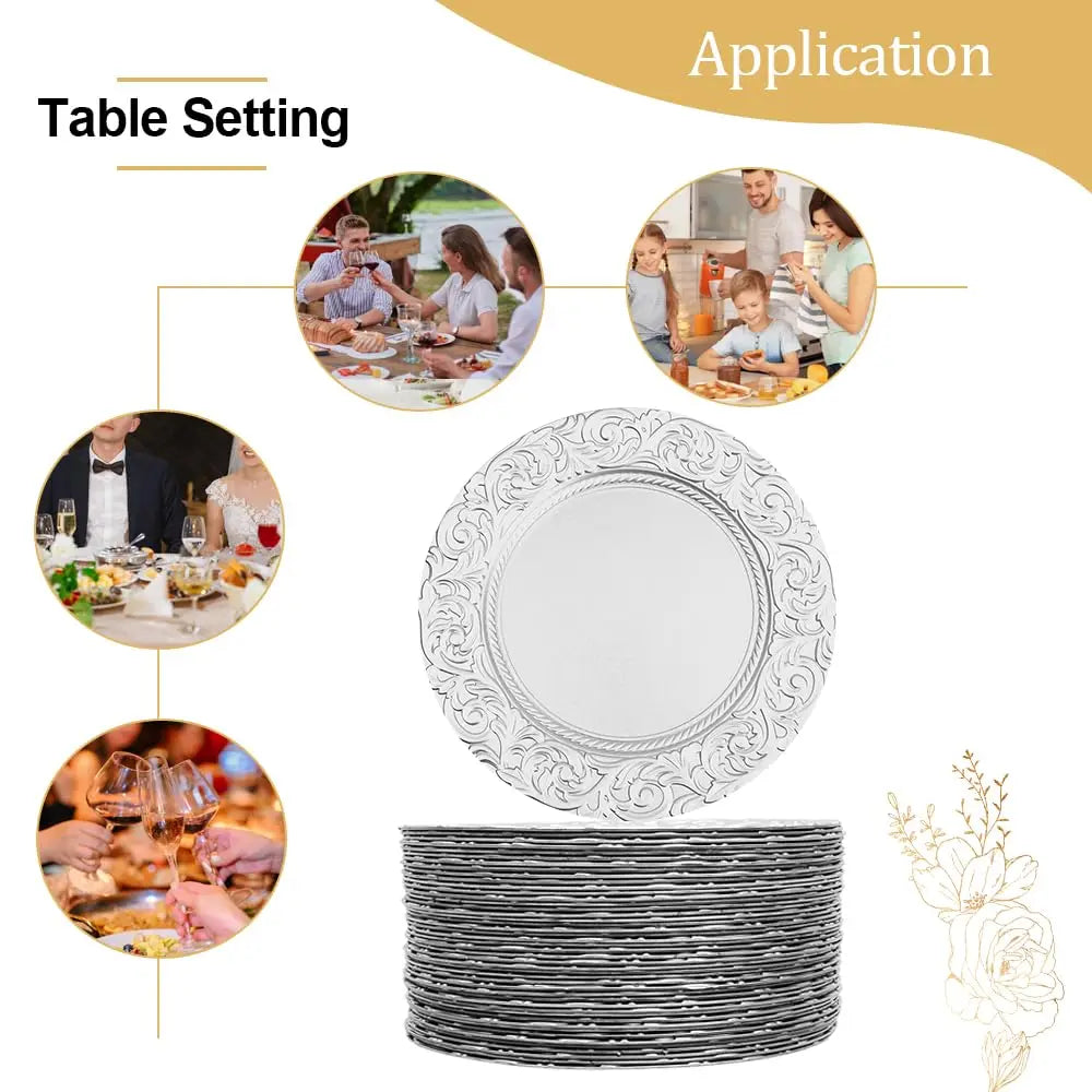 Floral Charger Plates 100 Pcs 13 Inch Dinner Table Decor