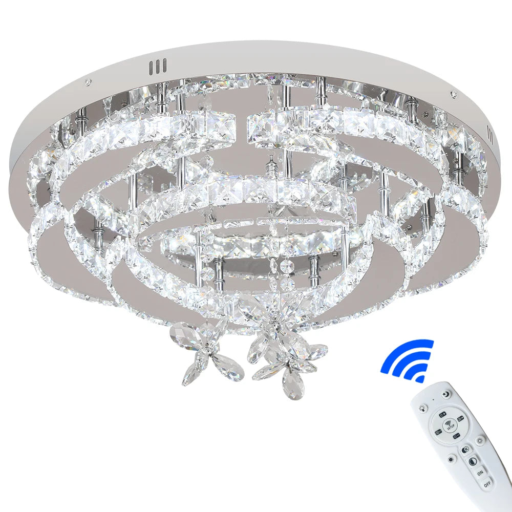 Flower Led Ceiling Lamp Modern Crystal Drop Chandelier Pendant Light Ceiling Light Home Decor Fixtures Living Room RC Dimming