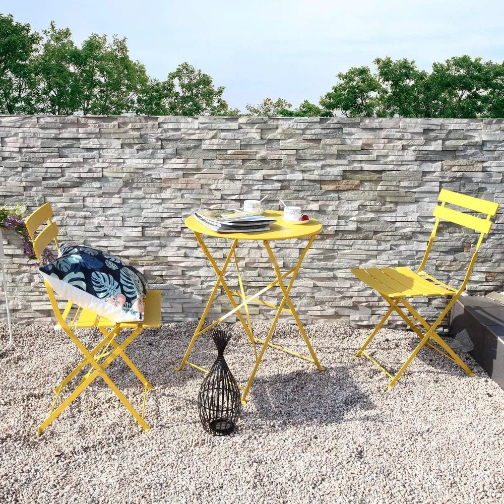3-Piece Folding Bistro Set, 2 Chairs and 1 Table, Weather-Resistant Outdoor/Indoor Conversation Set for Patio, Yard, Garden-Yel