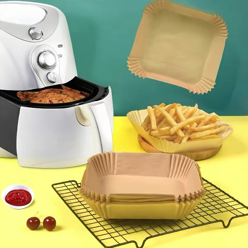 [In Stock] 50/100PCS Disposable Air Fryer Paper Liners | Non-Stick Oil-Proof Baking Parchment Sheets