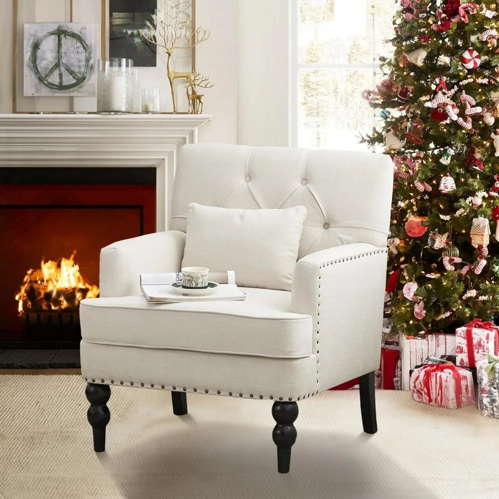 Tufted Club Chair Set of 2,Accent Chair with Lumbar Pillow, Upholstered Button Armchair, Fabric Sofa Chairs for Bedroom,