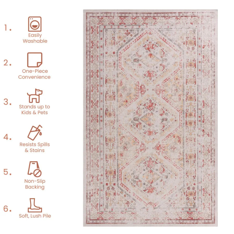 Naar 2x3 Beige Area Rug Machine Washable Area Rugs LowPile NonSlip NonShedding Foldable Kid Pet Friendly Area Rugs for living r