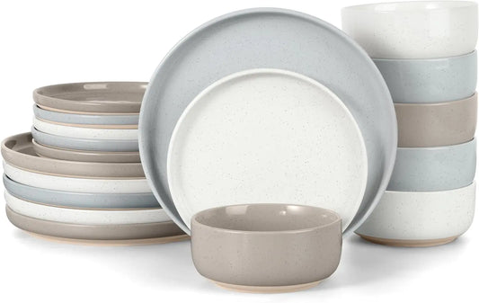 Dinnerware Set for 6, Dining Plates and Bowls Dishes for Kitchen Dining, 18PCS Ceramic Dinner Set, Scratch Resistant & Dishwashe
