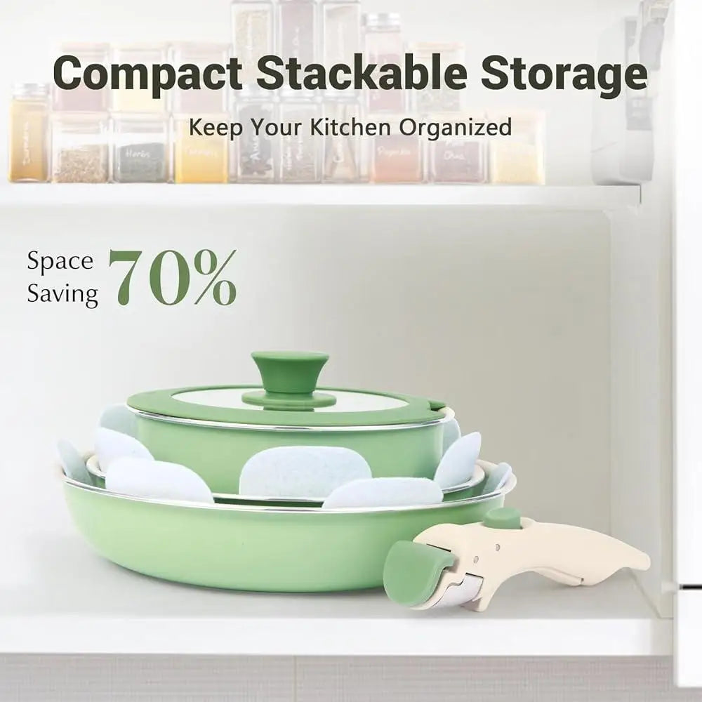 Nonstick Induction Cookware Set 8pcs Pots Pans Granite Removable Handle Cooking Tool Stackable Kitchenware Easy Clean