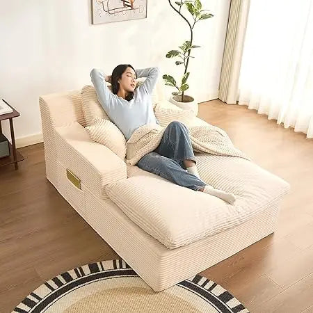 Chaise Lounge Chair Indoor, Extra Cloud Layer, Convertible Sleeper Sofa Couch with Removable Pillows & Side Pockets