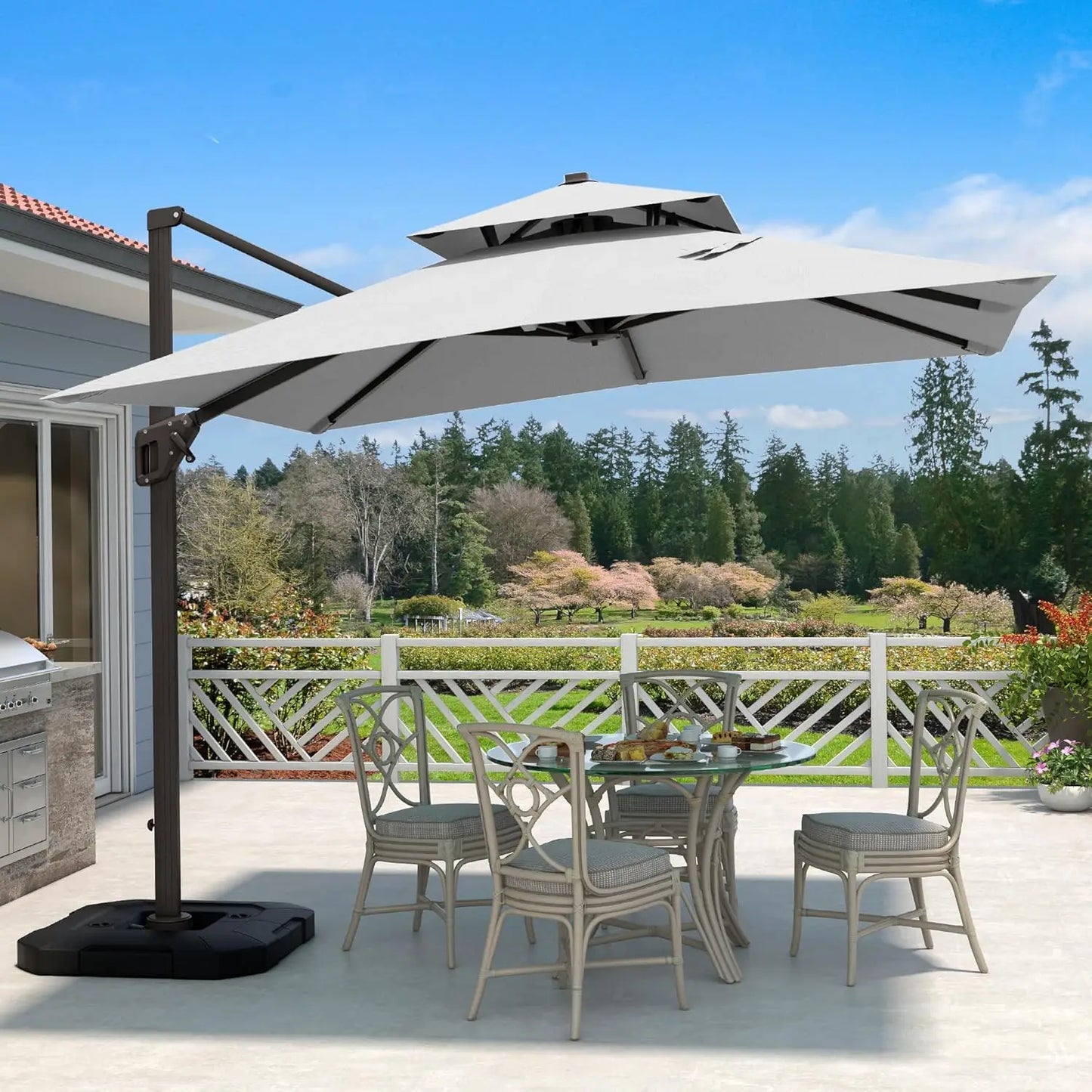 10 X 13 FT Cantilever Patio Umbrella Outdoor Heavy Duty Double Top Windproof Rectangle Offset Umbrellas with 360-degree Rotation