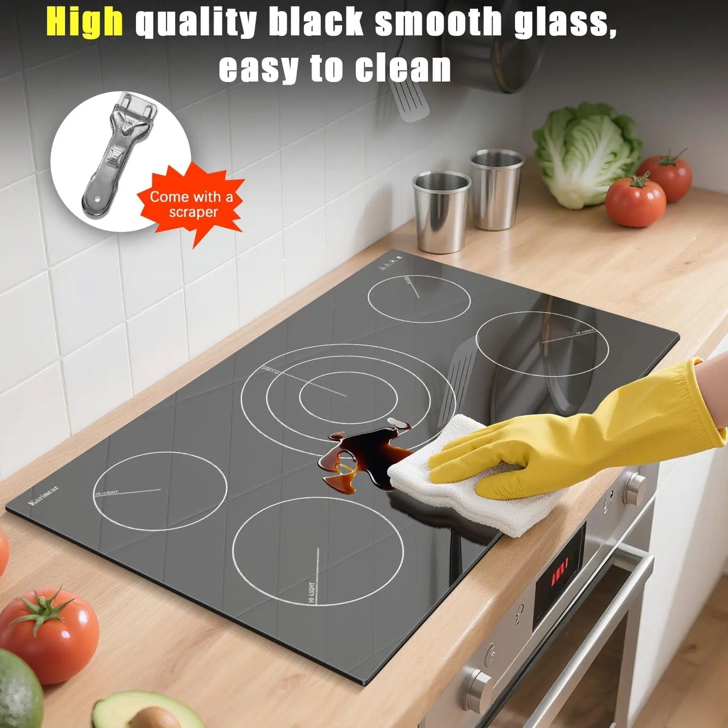Karinear Electric Ceramic Cooktop Five Burners With Timer