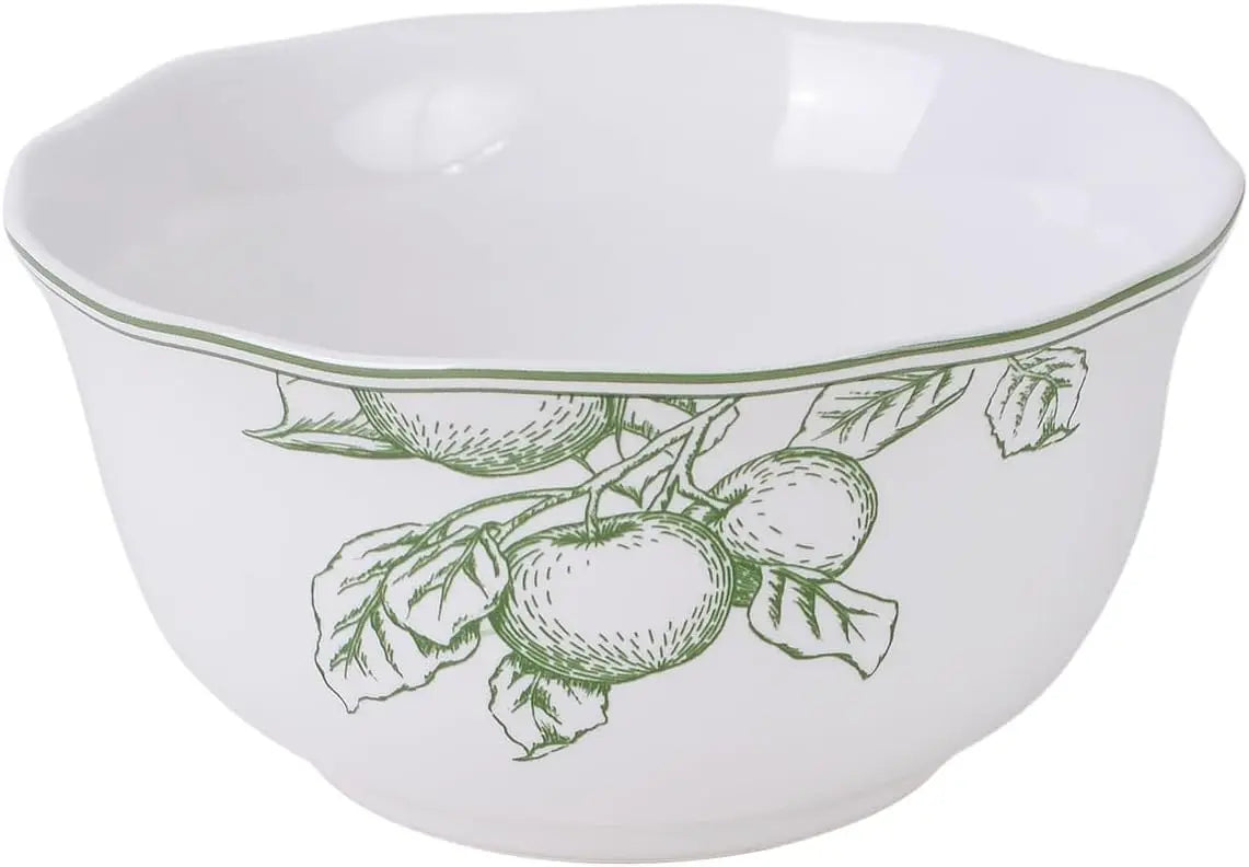Hudson Valley 12-Piece Porcelain Dinnerware Set - Service for 4, Plate & Bowl Set, White with Green Floral and Fauna Traditional