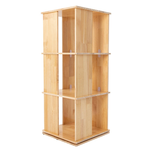 3-Tier Rotating Bookshelf 360° Revolving Bookcase Stackable Spinning Bookshelf Display Bookcase Square Swivel Corner Bookcase
