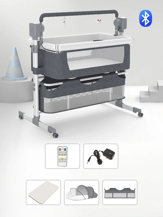 Electric Baby Bed Baby Crib Bluetooth Luxury Portable Baby Easy to Clean Travel Bed with Mattress Cradle for Newborns Infant Cot