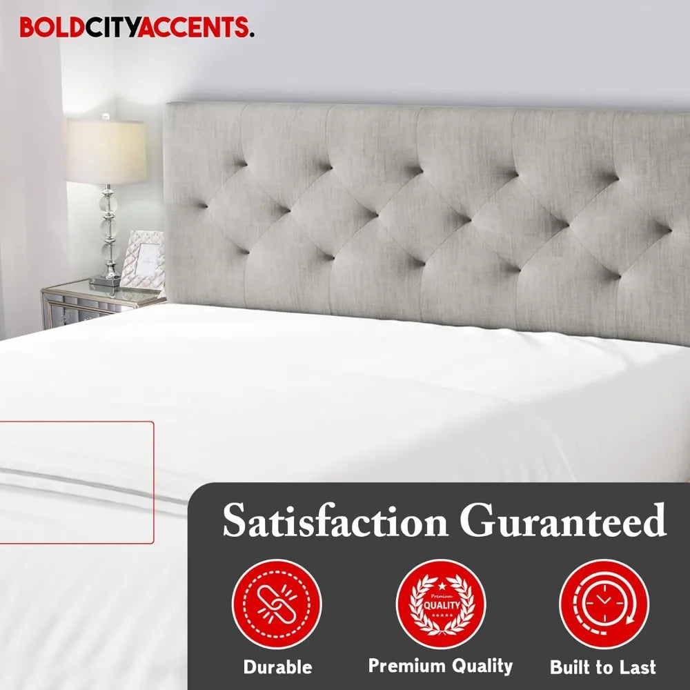 Bed Headboard - Mid-Rise Diamond Tufted Upholstered Queen Size Full Size - Adjustable Height Full Headboard - Bed Frame or Wall