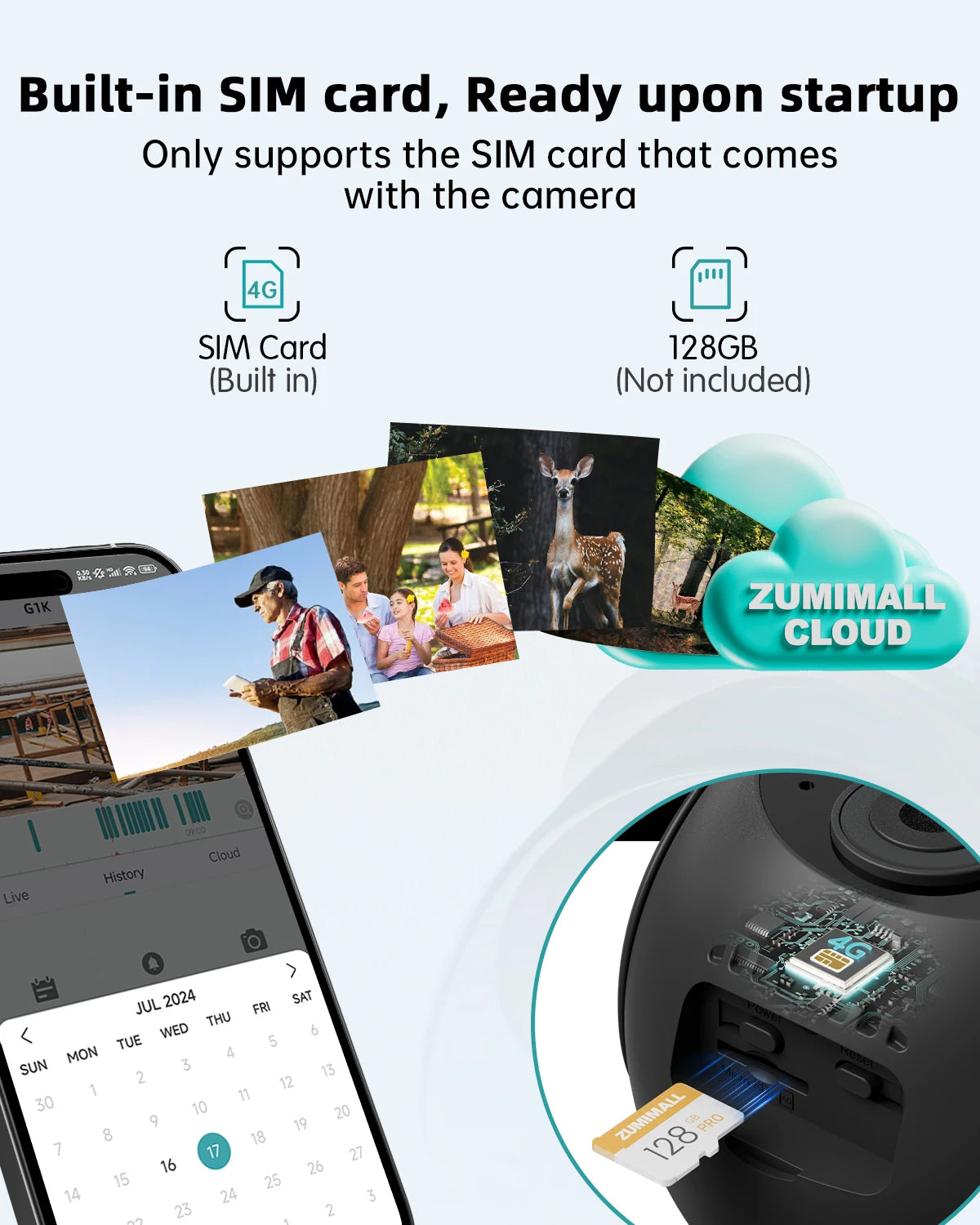 ZUMIMALL 4G LTE Cellular Solar Security Camera Outdoor, No WiFi,Solar Powered with Color Night Vision,SIM Included