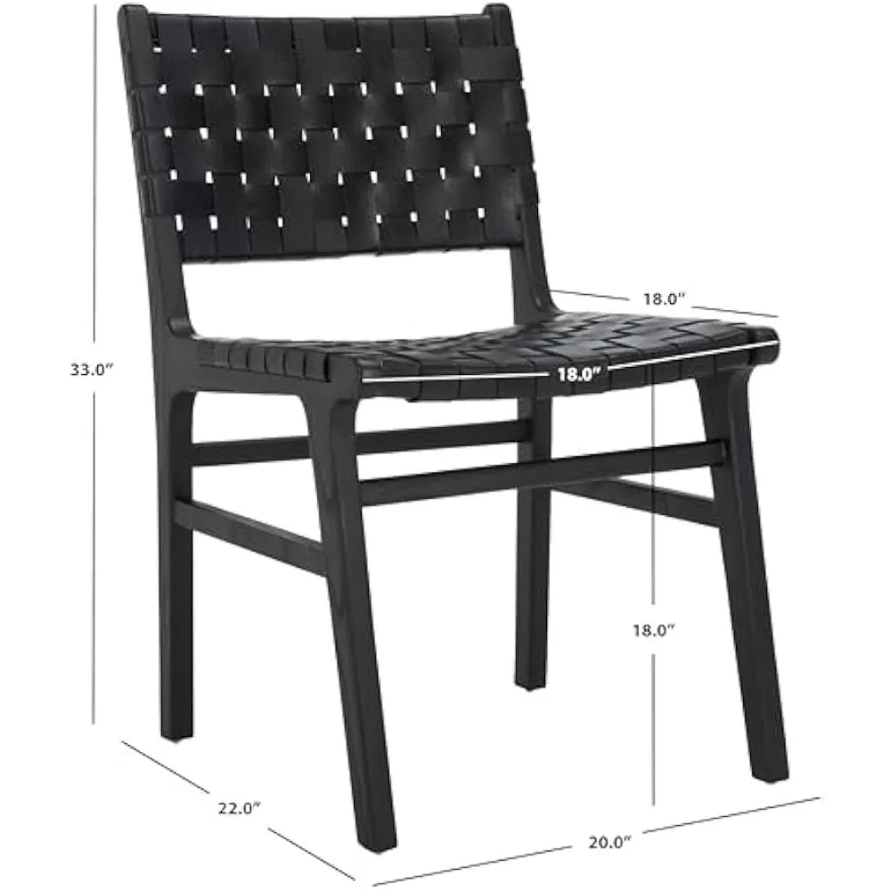 Home Collection Taika Black Woven Leather/Black Solid Wood Dining Chair Set of 2 (Fully Assembled)