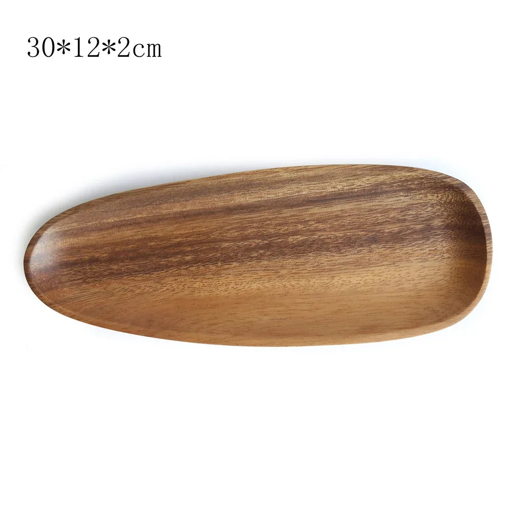 Walnut Acacia Irregular Oval Solid Wood Dinner Plate Tray