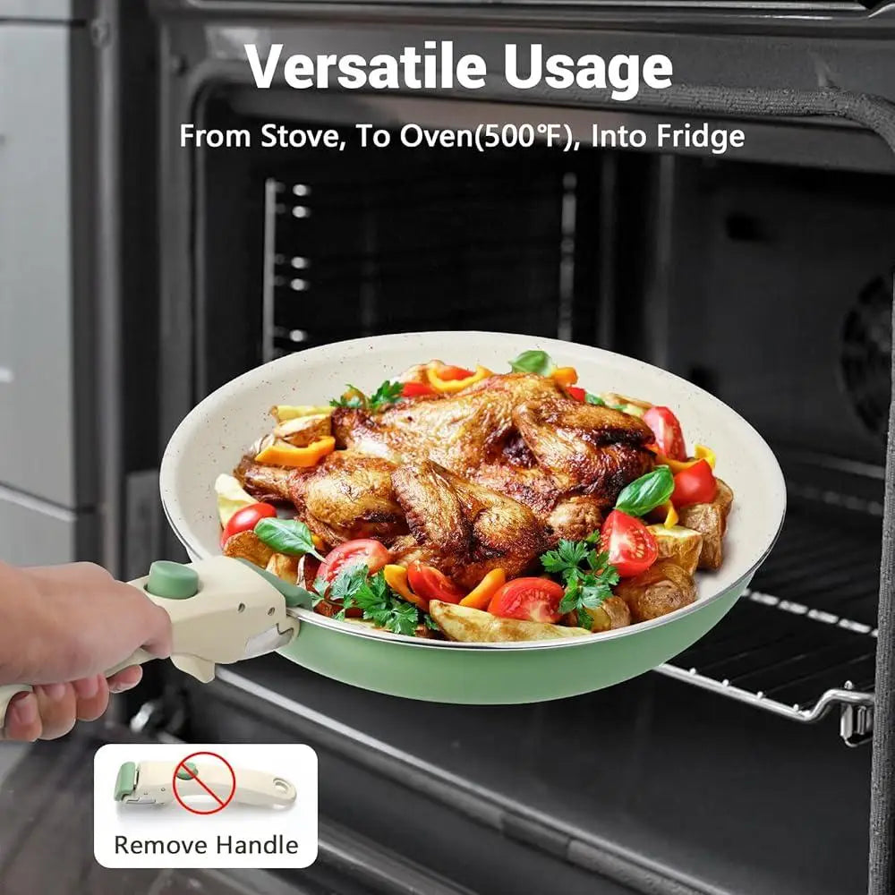 Nonstick Induction Cookware Set 8pcs Pots Pans Granite Removable Handle Cooking Tool Stackable Kitchenware Easy Clean
