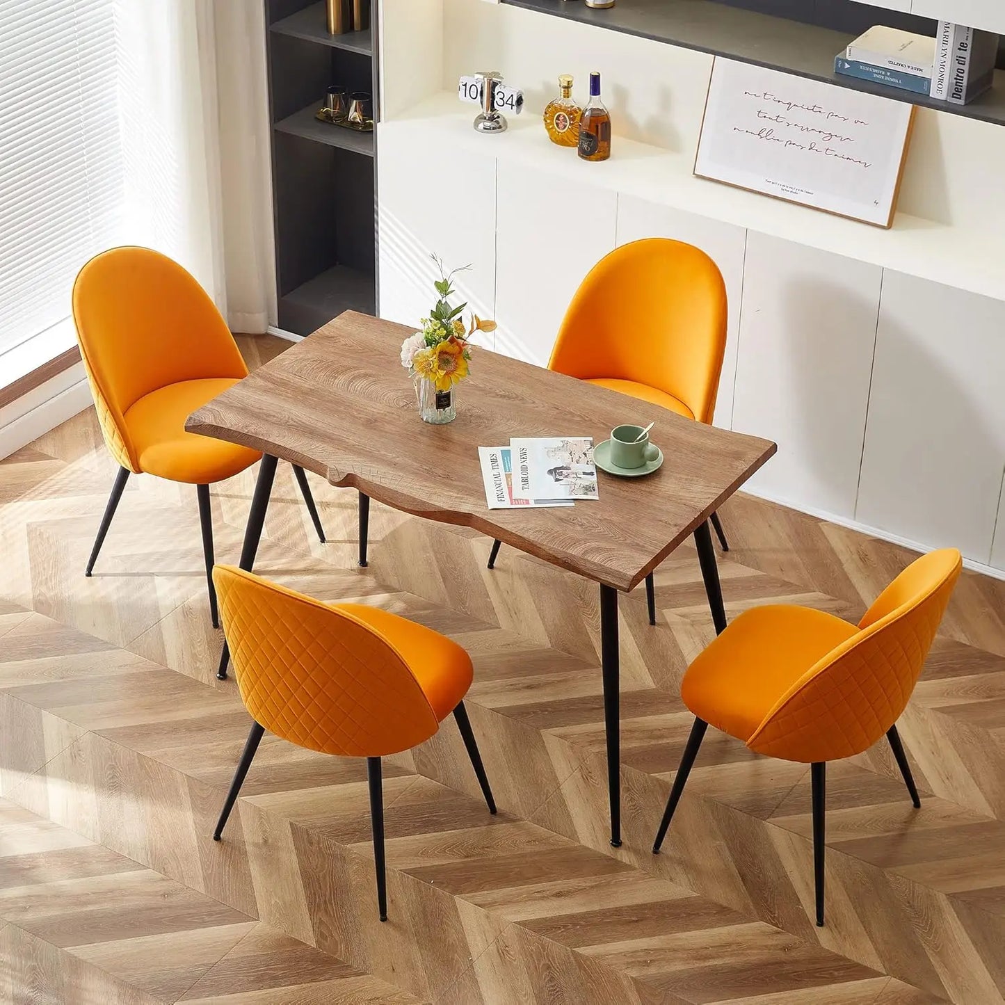Modern Dining Table Set for 4,Durable Home Table with Chair,Stylish Rectangular Dining Table Upholstered Dining Chair Velvet