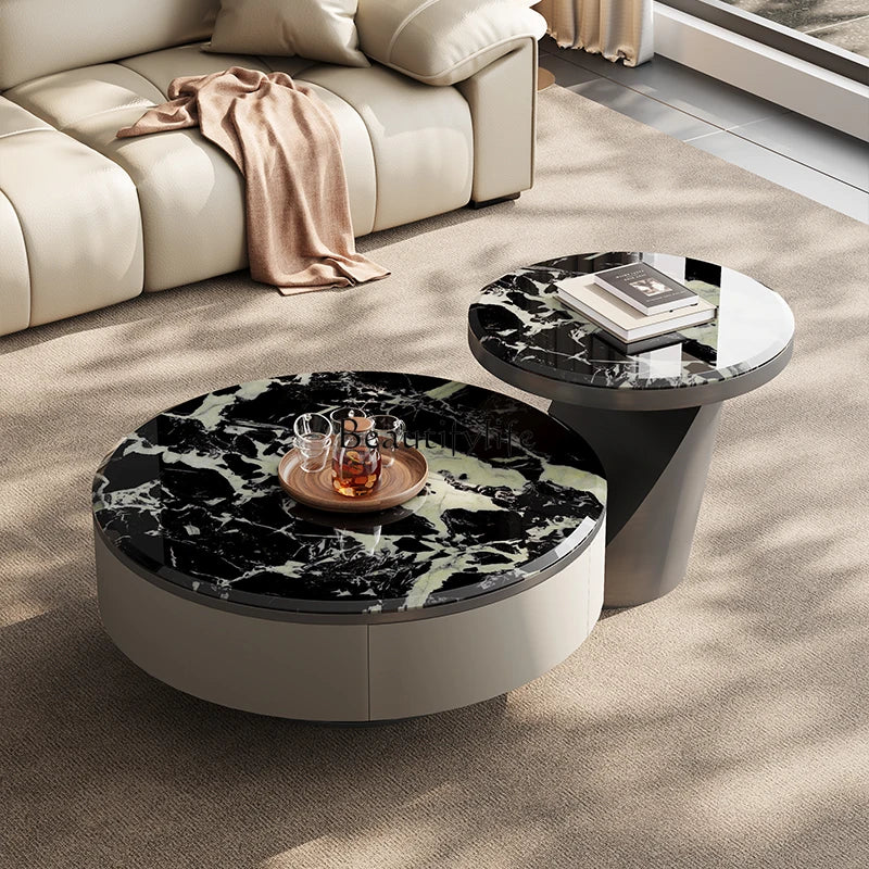 Italian light luxury natural marble platinum diamond coffee table living room size round high-end combination