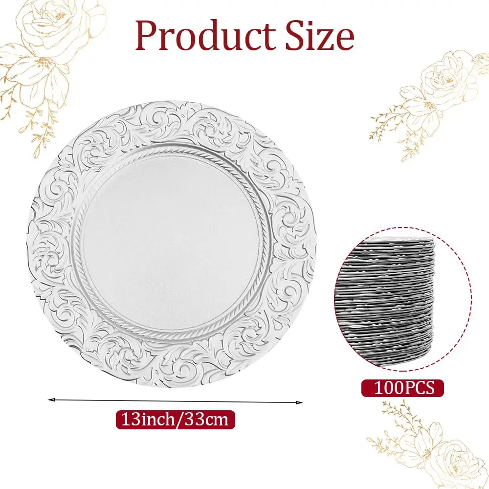 Floral Charger Plates 100 Pcs 13 Inch Dinner Table Decor