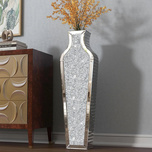 Crushed Diamond Decorative Mirrored Floor Vase for Elegant Decor