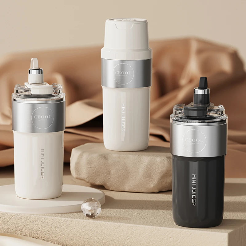 Double Layer Vacuum Insulated Juicer 304 Stainless Steel Juicers 350ml USB Charge Portable 26 Blades Strong Power Freesh Juicer