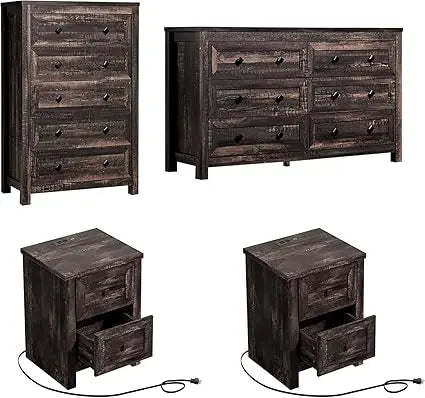 Farmhouse Bedroom 4 Piece Set Rustic Dressers Nightstands