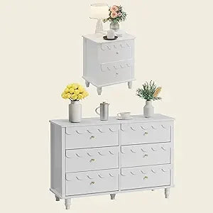 Scalloped 6 Drawer Dresser And Two Nightstands White Set
