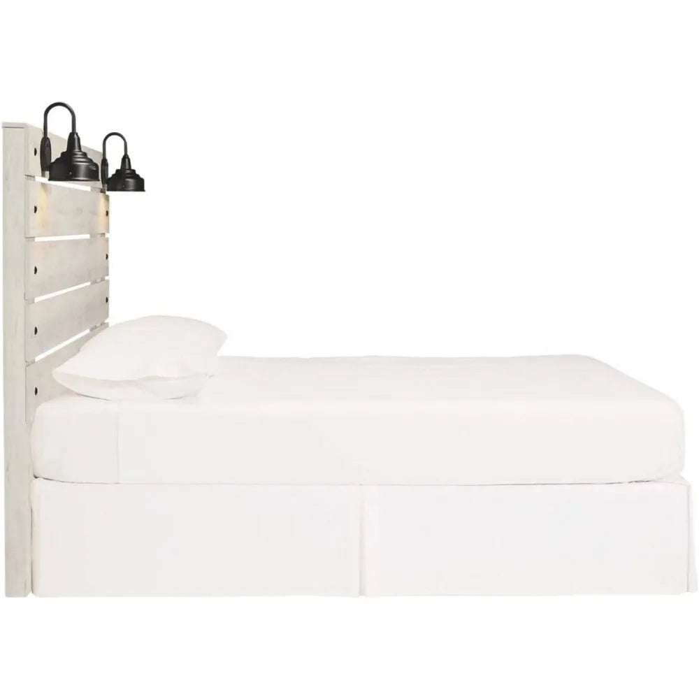 Cambeck Farmhouse Panel Headboard ONLY with USB Charging Stations, King, Whitewash