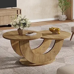 46-inch Modern U-Shape Frame Round Coffee Table for Living Room with Funky Design