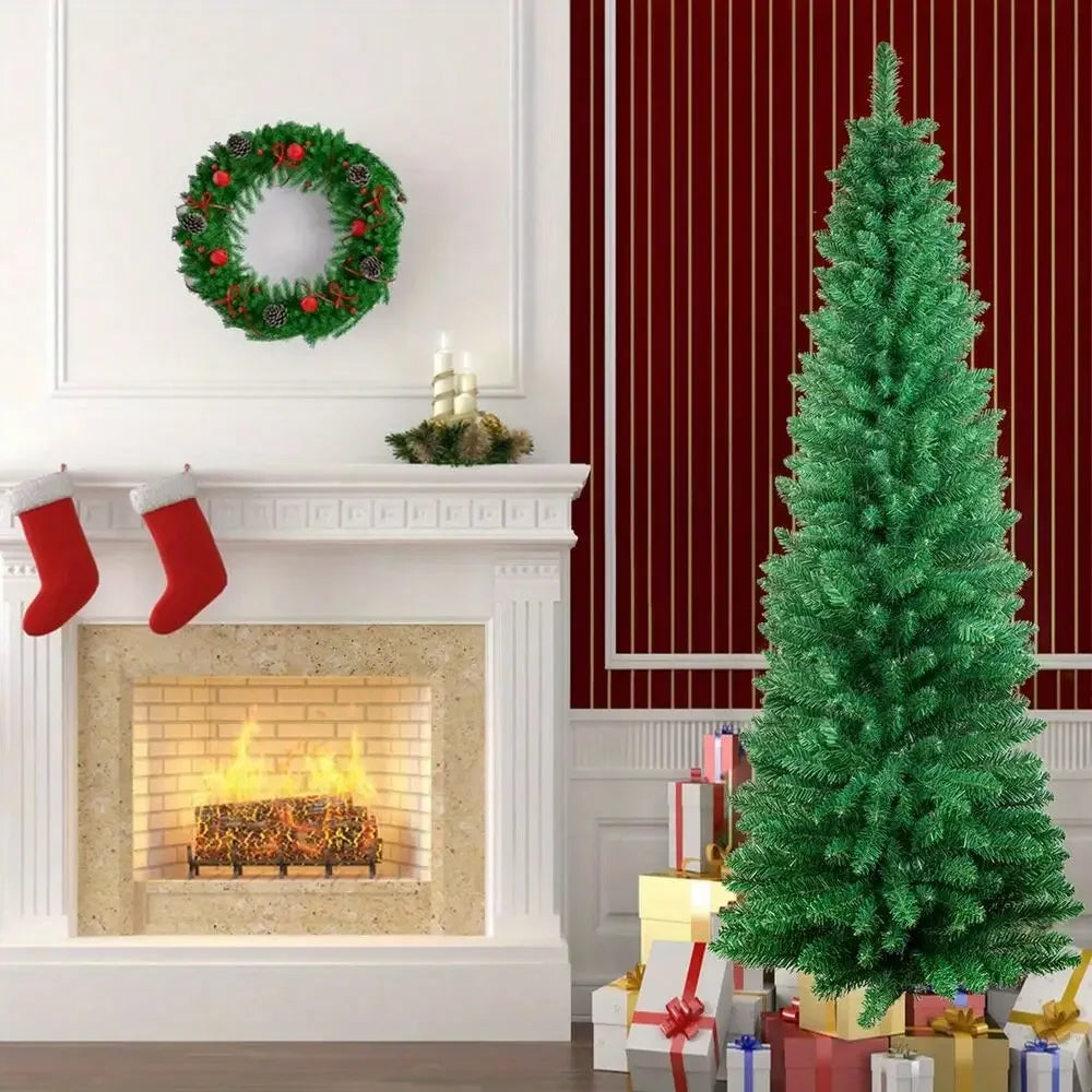 Pencil Christmas Tree 5/6/7 Feet with LED Lights, Artificial Pine Christmas Tree Decoration