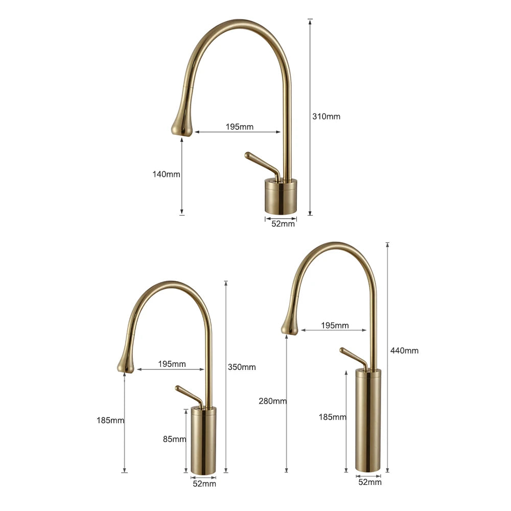 Brushed Gold Basin Faucet Black Faucet Deck Mounted Basin Sink Tap Hot & Cold Mixer Brass Tap for Bathroom