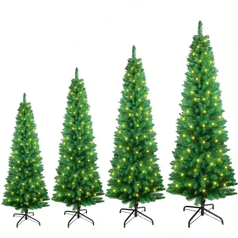 Pencil Christmas Tree 5/6/7 Feet with LED Lights, Artificial Pine Christmas Tree Decoration