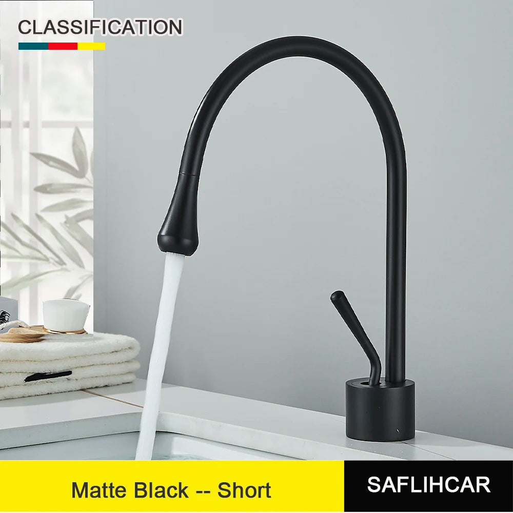 Brushed Gold Basin Faucet Black Faucet Deck Mounted Basin Sink Tap Hot & Cold Mixer Brass Tap for Bathroom