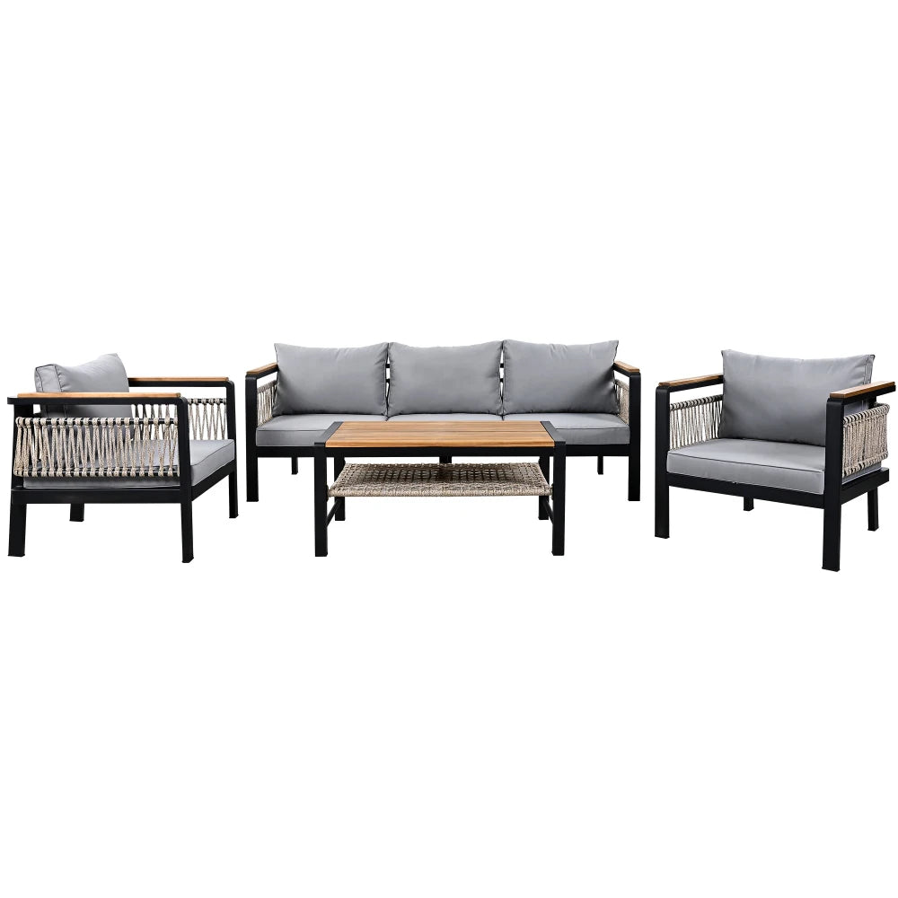 4 Pieces Outdoor Sectional Sofa Set 5-person Patio Seating Group  Outdoor Cnversation Set with Cushions and a Coffee Table
