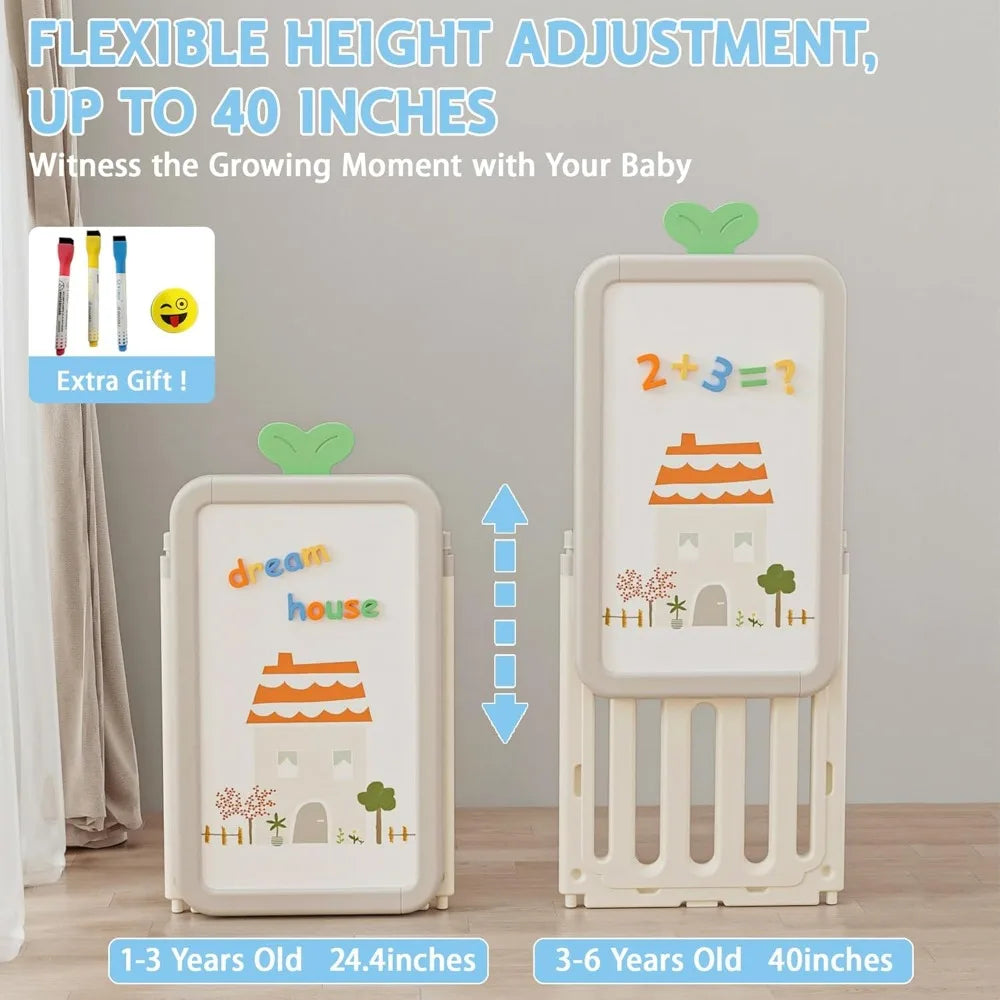 Foldable Kids Toy Storage Organizer with 10 Removable Bins and 3-Tier Bookshelf, 4 in 1 Multifunctional Large Toy Organizer with