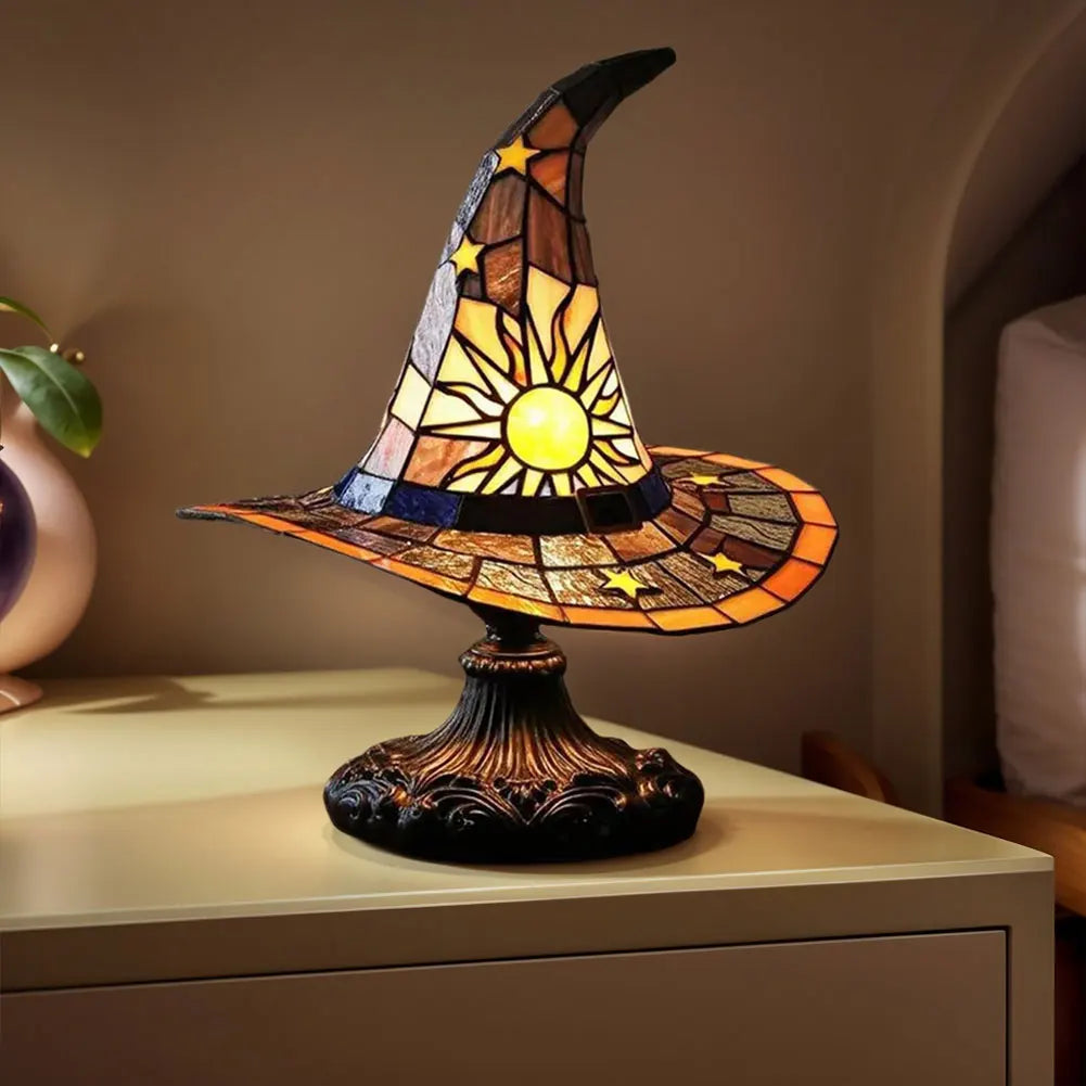 Witch Hat Lamp LED Night Light USB Powered Resin Witch Hat Light Ornament Bedside Lamp for Living Room Home Bedroom Decoration