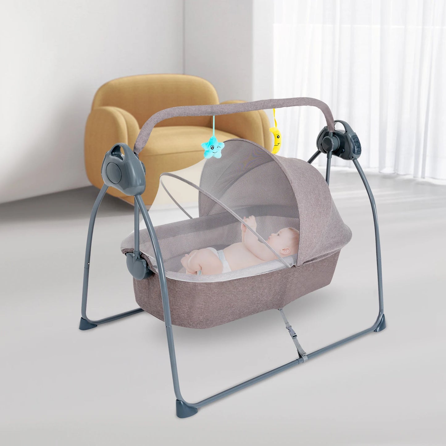 Electric Music Baby Cradle Swing Stand Crib Auto Rocking Chair Bed w/h 5 Speed Remote Control Infant Musical Sleeping Basket