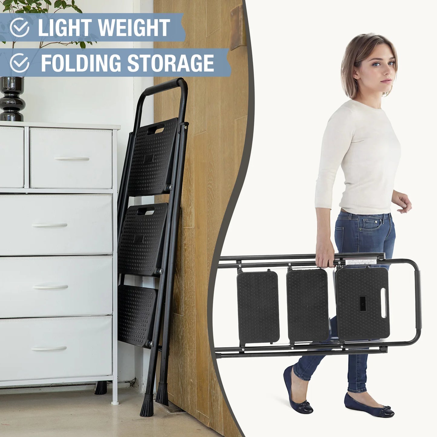 JHK Folding 2 3 Step Ladder Anti Slip Pedal 800 Lb Capacity