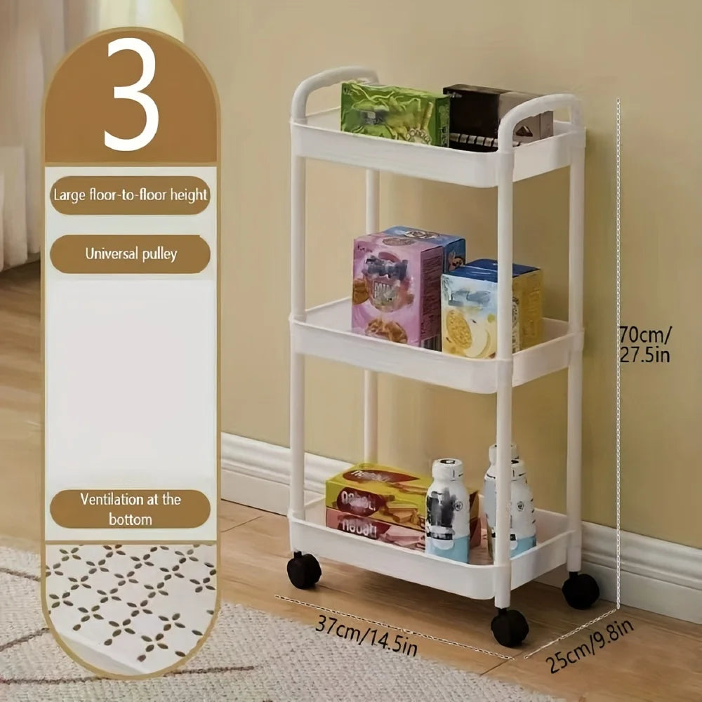 3/4-Tier Slim Rolling Storage Cart – Plastic Organizer with Adjustable Shelves & Wheels for Office, Kitchen, Bathroom